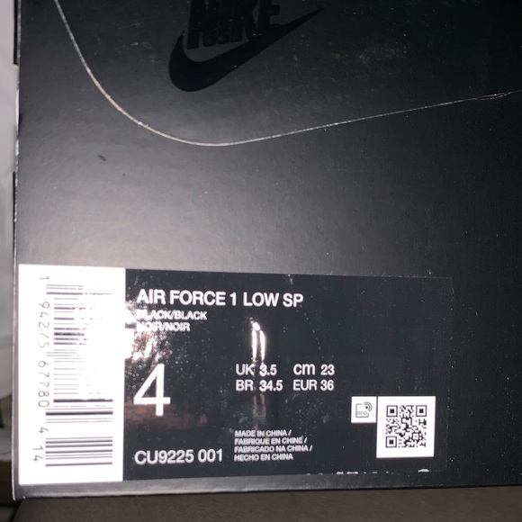 Supreme Nike Air Force 1 Black RARE Mens Size 4 / 5.5W Style #CU9225-001 - Picture 6 of 6